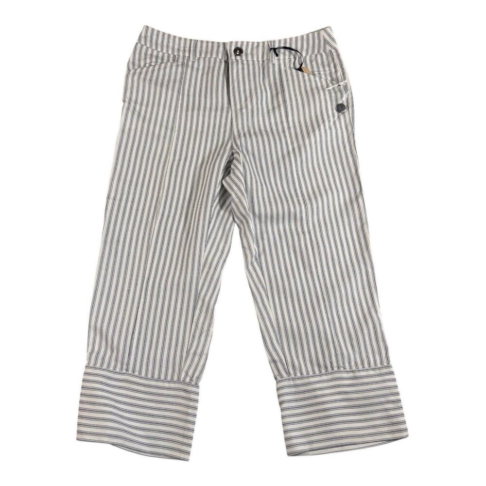 BLUE EARTH Cropped Wide Leg Linen Pants Women’s 8 Gray Striped
